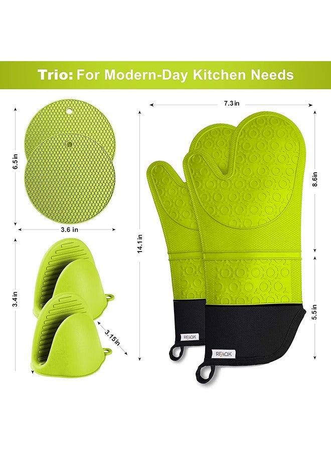 عربست 6 قطع قفازات الفرن وحاملات الأواني مجموعات - قفازات الخبز المصنوعة من السيليكون قفازات فرن داخلية ناعمة مقاومة للحرارة ومنصات ساخنة - قفازات فرن للطبخ والشواء والشواء (أخضر) - Image 3