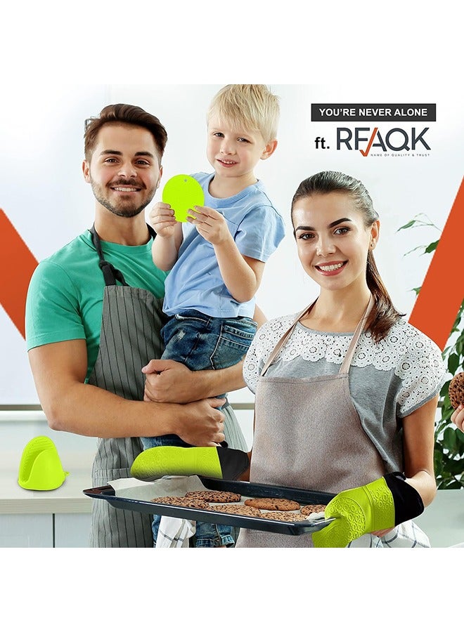 عربست 6 قطع قفازات الفرن وحاملات الأواني مجموعات - قفازات الخبز المصنوعة من السيليكون قفازات فرن داخلية ناعمة مقاومة للحرارة ومنصات ساخنة - قفازات فرن للطبخ والشواء والشواء (أخضر) - Image 5