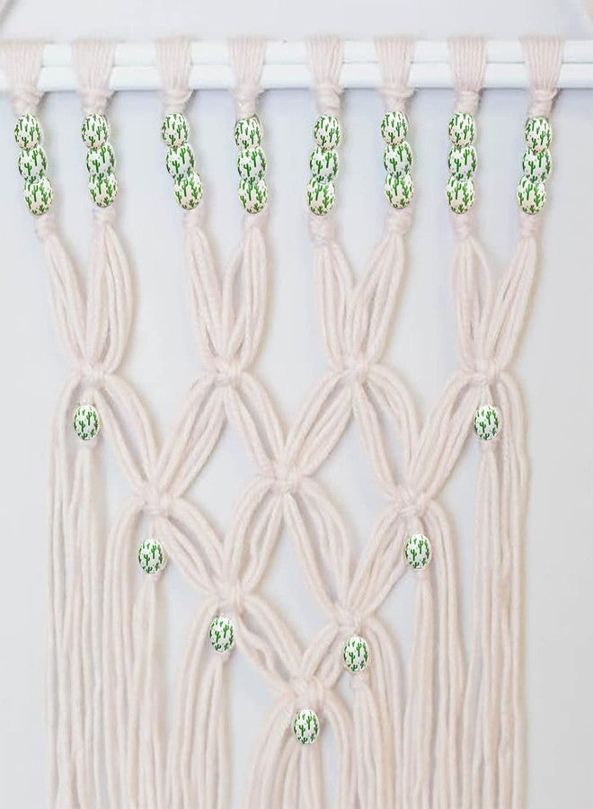 Metulip 100 PCS Cactus Pattern Wooden Beads - 16mm Polished Natural Round Beads for Crafts Making Keychain DIY - Image 5