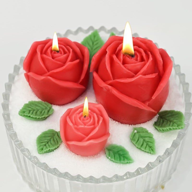 ZQYSING 4 Pack Rose Candle Molds with Leaf Mold, Set of Large + Medium + Small 3D Rose Flower Silicone Molds for Candles Making Epoxy Resin Casting Handmade Soap Clay Plaster Home DÃ©cor Mom Gift - Image 3