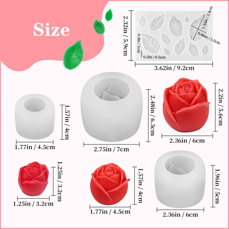 ZQYSING 4 Pack Rose Candle Molds with Leaf Mold, Set of Large + Medium + Small 3D Rose Flower Silicone Molds for Candles Making Epoxy Resin Casting Handmade Soap Clay Plaster Home DÃ©cor Mom Gift - Image 5