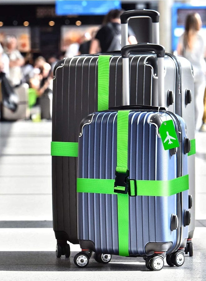 Luggage Straps Set, 4pcs Travel Suitcase Straps with 4pcs Silicone Luggage Tags, Adjustable Suitcase Belts, Suitcase Tags with Name ID Card for Luggage Suitcase Travel Accessories Green - Image 2