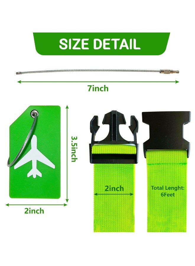 Luggage Straps Set, 4pcs Travel Suitcase Straps with 4pcs Silicone Luggage Tags, Adjustable Suitcase Belts, Suitcase Tags with Name ID Card for Luggage Suitcase Travel Accessories Green - Image 3