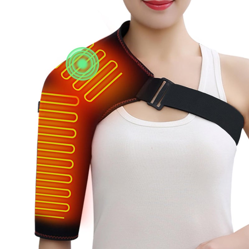 WOOLALA Heated Shoulder Brace with Massager Portable Electric Heating Pad for Shoulder Pain and Upper Arm Muscle Massage Heated Wrap for Shoulder Right - Image 1