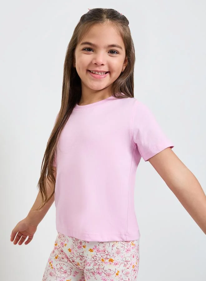 Styli Girls Pack Of 2 - Light Pink Cotton T-Shirt