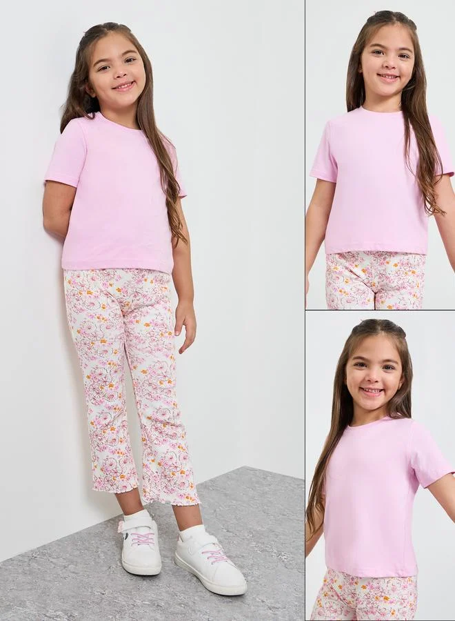 Styli Girls Pack Of 2 - Light Pink Cotton T-Shirt