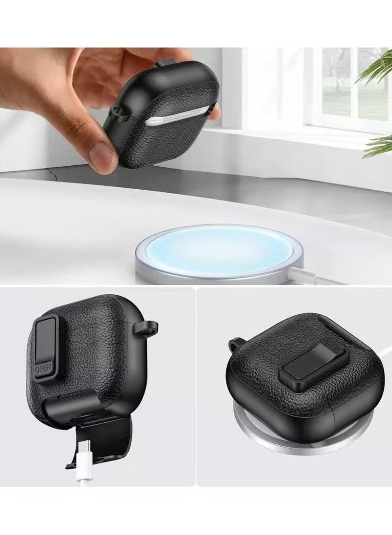 AirPods Pro 3 protective case, with a leather texture buckle design, AirPods Pro 3 protective case with keychain, suitable for AirPods Pro 3 PC TPU protective case - Image 3