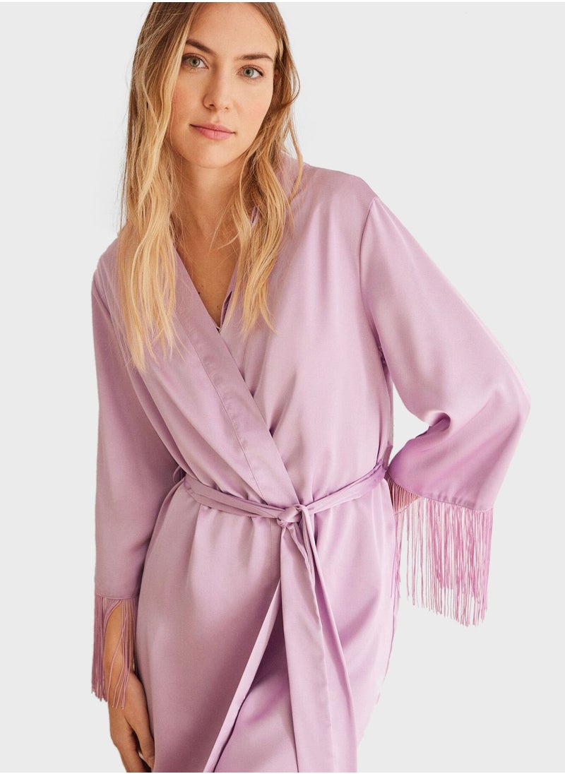 women'secret - Long Lilac Fringed Satin Robe - Image 1