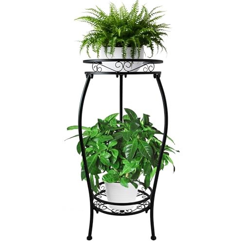 C CASIMR CASIMR 2 Tier Plant Stand Indoor Outdoor, 26.6" Tall Metal Potted Holder Rack Multiple Flower Pot Stand Heavy Duty Plant Shelf Rustproof Iron Plant Round Supports Rack - Image 1