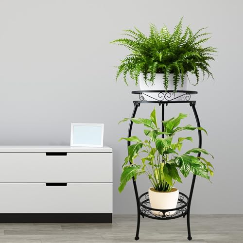 C CASIMR CASIMR 2 Tier Plant Stand Indoor Outdoor, 26.6" Tall Metal Potted Holder Rack Multiple Flower Pot Stand Heavy Duty Plant Shelf Rustproof Iron Plant Round Supports Rack - Image 4