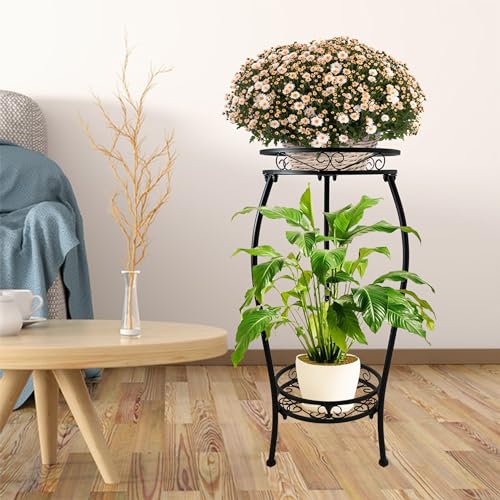 C CASIMR CASIMR 2 Tier Plant Stand Indoor Outdoor, 26.6" Tall Metal Potted Holder Rack Multiple Flower Pot Stand Heavy Duty Plant Shelf Rustproof Iron Plant Round Supports Rack - Image 5