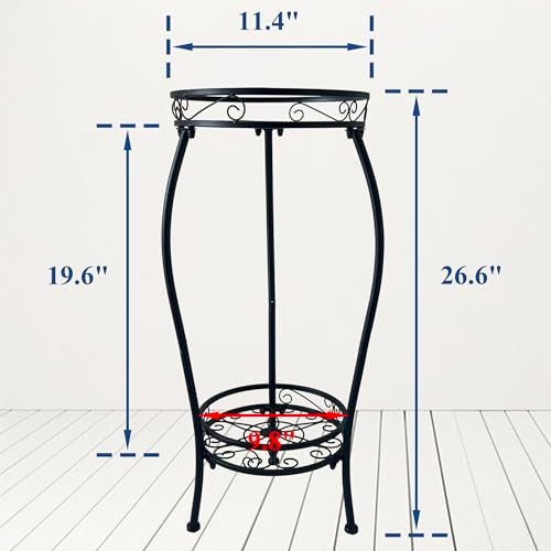 C CASIMR CASIMR 2 Tier Plant Stand Indoor Outdoor, 26.6" Tall Metal Potted Holder Rack Multiple Flower Pot Stand Heavy Duty Plant Shelf Rustproof Iron Plant Round Supports Rack - Image 3