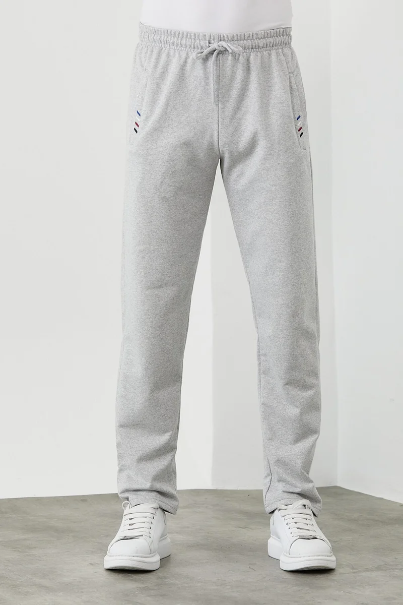 mmetalic Metalic Navy Blue-Grey Men's Zipper Pocket Embroidery Detailed Straight Leg Relaxed Cut 2-Pack Sweatpants