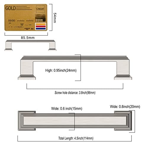 Amerdeco 10 Pack Brushed Satin Nickel Cabinet Pulls 3-3/4 Inch(96mm) Hole Center Cabinet Hardware Kitchen Cabinet Handles for Bathroom Drawer Pulls Dresser Pulls ZH0001 - Image 3