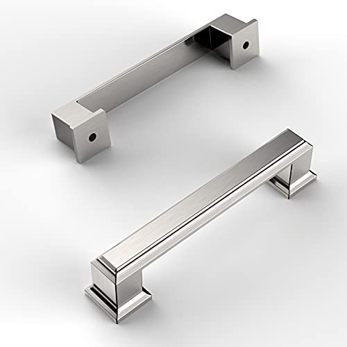 Amerdeco 10 Pack Brushed Satin Nickel Cabinet Pulls 3-3/4 Inch(96mm) Hole Center Cabinet Hardware Kitchen Cabinet Handles for Bathroom Drawer Pulls Dresser Pulls ZH0001 - Image 1