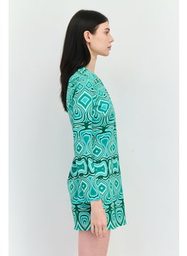 MANGO Women Abstract Print Mini Dress, Green Combo  - Image 2