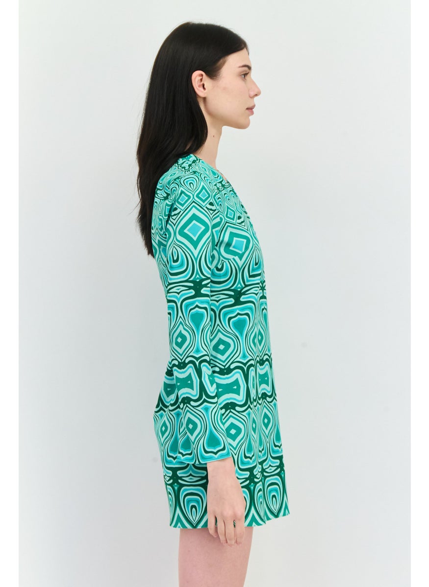 MANGO Women Abstract Print Mini Dress, Green Combo  - Image 2