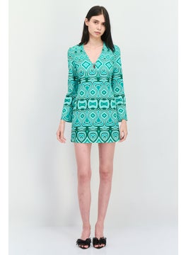 MANGO Women Abstract Print Mini Dress, Green Combo  - Image 4