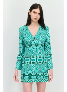 MANGO Women Abstract Print Mini Dress, Green Combo  - Image 1