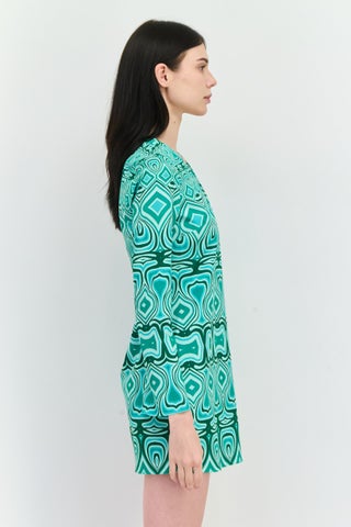 green emerald velvet dress Tango Mango Green and Blue 3/4 Sleeve Notch Neck Dress – Blooming Boutique main image 1