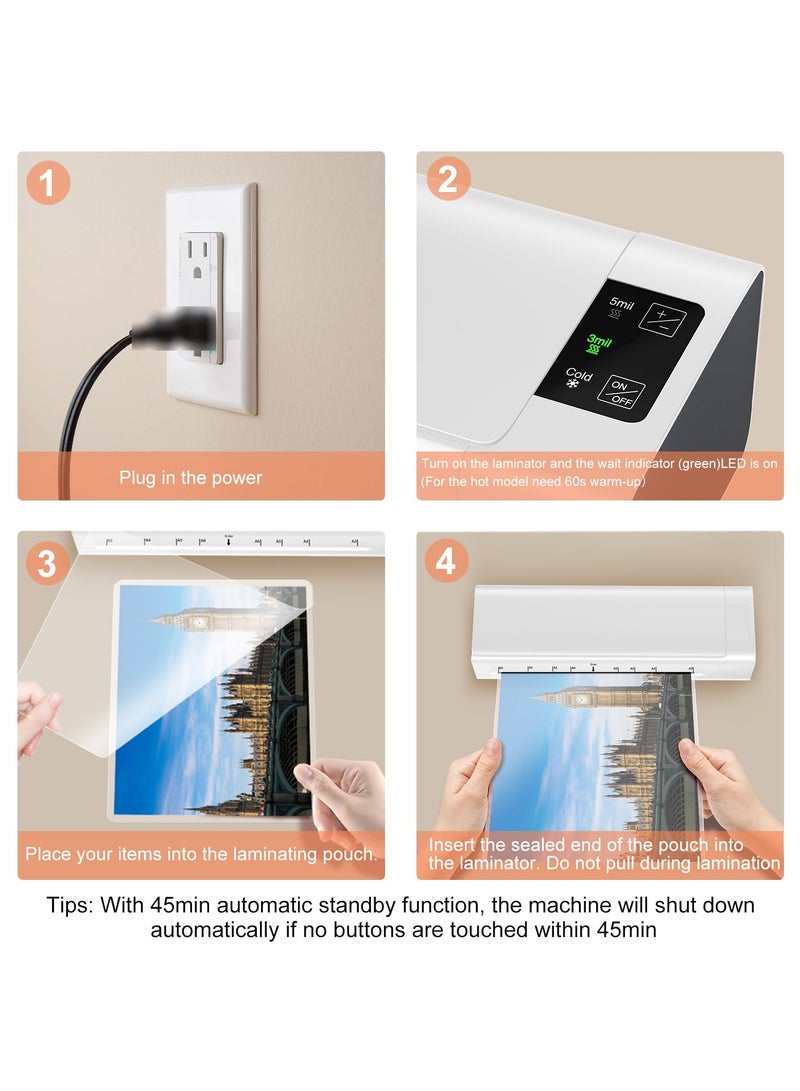 SYOSI Laminator, 13 Inch Lamination Machine for A3/A4/A5/A6, with 6 in 1 Personal Desktop Cold & Hot A3 Laminating Machine, 60s Warm-Up Jam-Free laminator Machine with 12 Pouches for Office, School (White) - Image 5