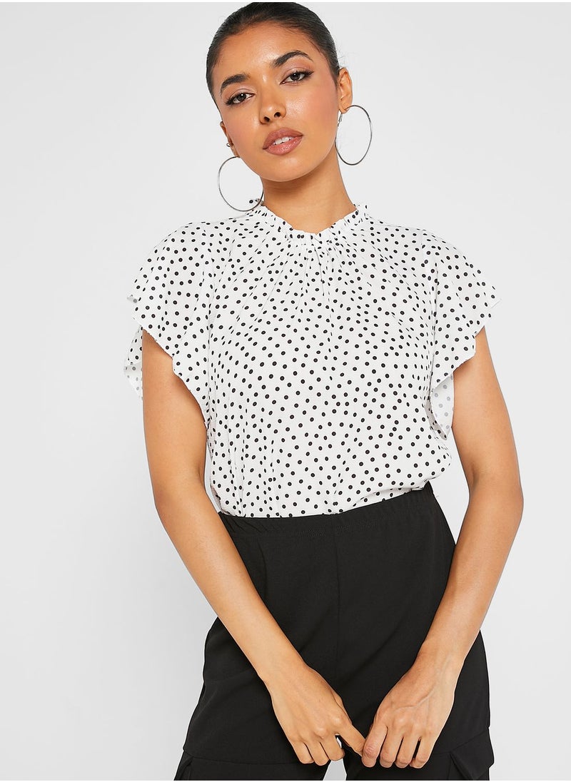 boohoo Polka Dot Frill Sleeve Top  - Image 1