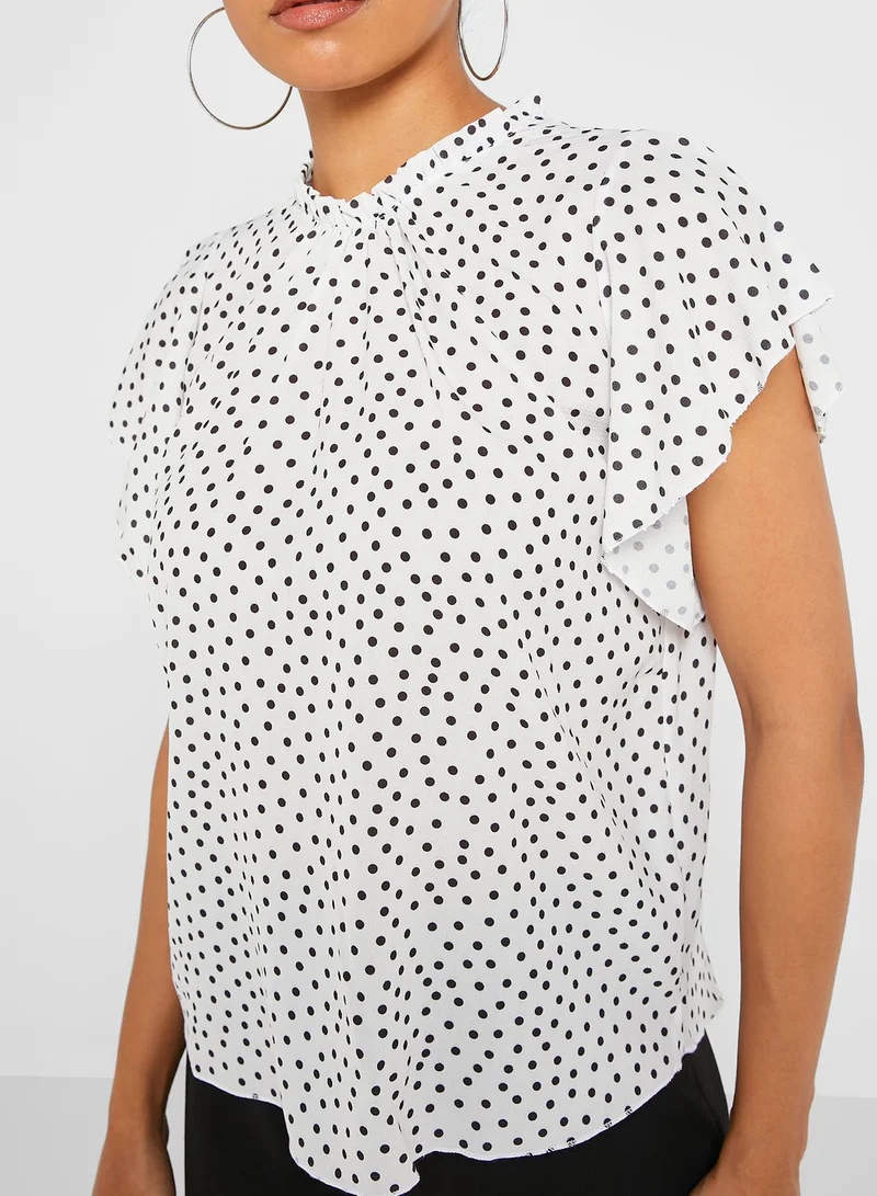 boohoo Polka Dot Frill Sleeve Top