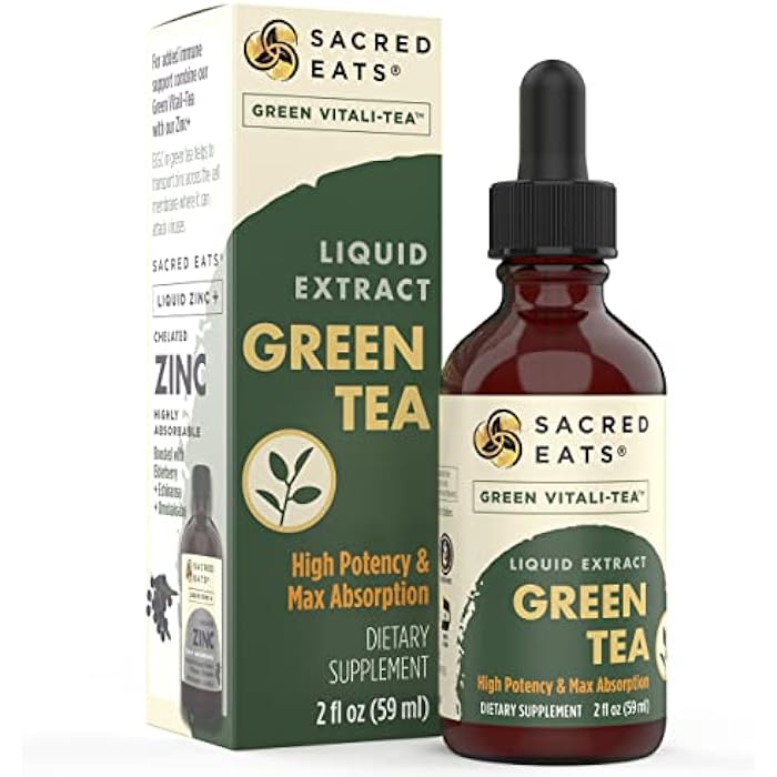 Sacred Eats Green Tea Liquid Extract Drops - Immune Support (Antioxidants & Polyphenols) Supplement. Promotes Gentle Energy. Organic Ingredients, Non-GMO, Alcohol & Gluten Free (Non-Flavored) - Image 1