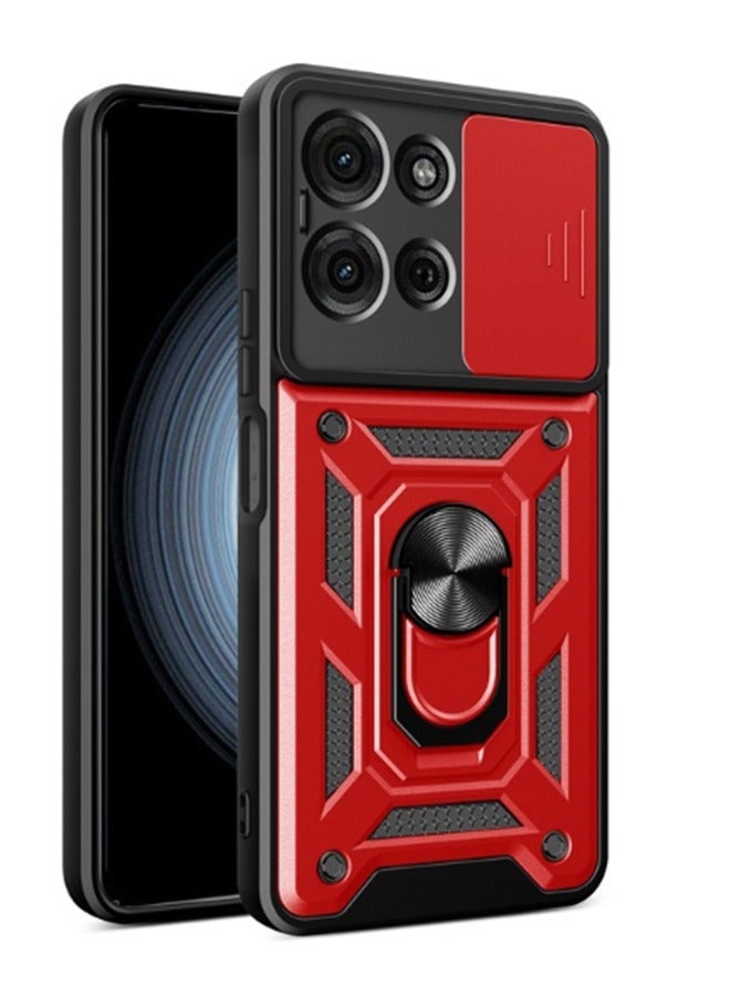 for Motorola G75 5G Case Cover, Slide Camera Lens Cover, Magnetic Ring Holder Kickstand Protective Phone Case for Motorola G75 5G, Red 
