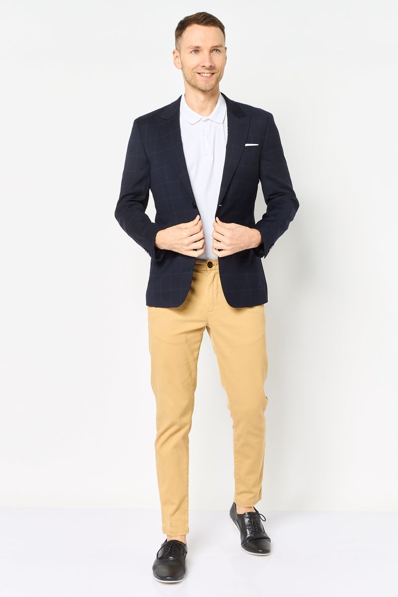 SELECTED Men Regular Fit Plaid Semi Formal Blazer, Navy - Image 3