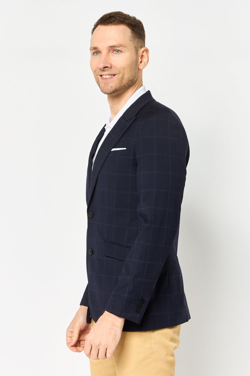 SELECTED Men Regular Fit Plaid Semi Formal Blazer, Navy - Image 2