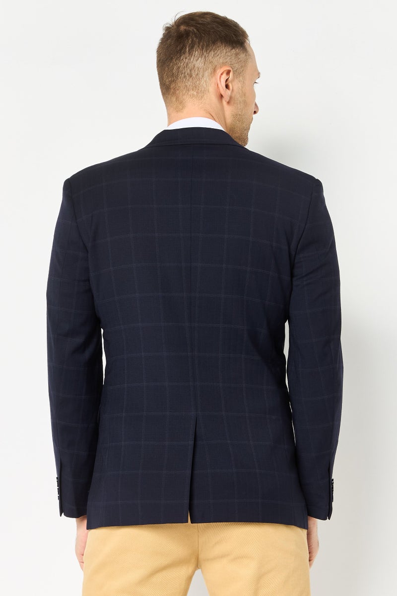 SELECTED Men Regular Fit Plaid Semi Formal Blazer, Navy - Image 4