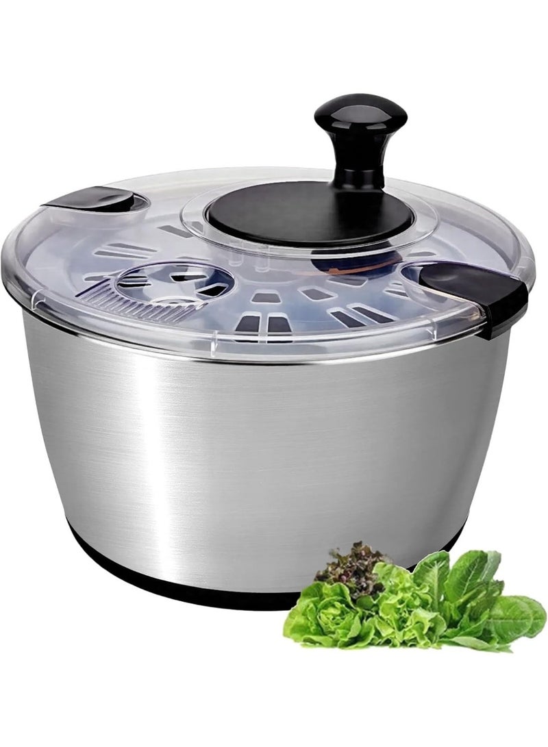 NIUB Stainless Steel Salad Spinner, 5L Large Lettuce Dryer, BPA-Free Vegetable & Fruit Washer with Drain, Easy Clean, Non-Slip Base, Transparent Lid - Image 1