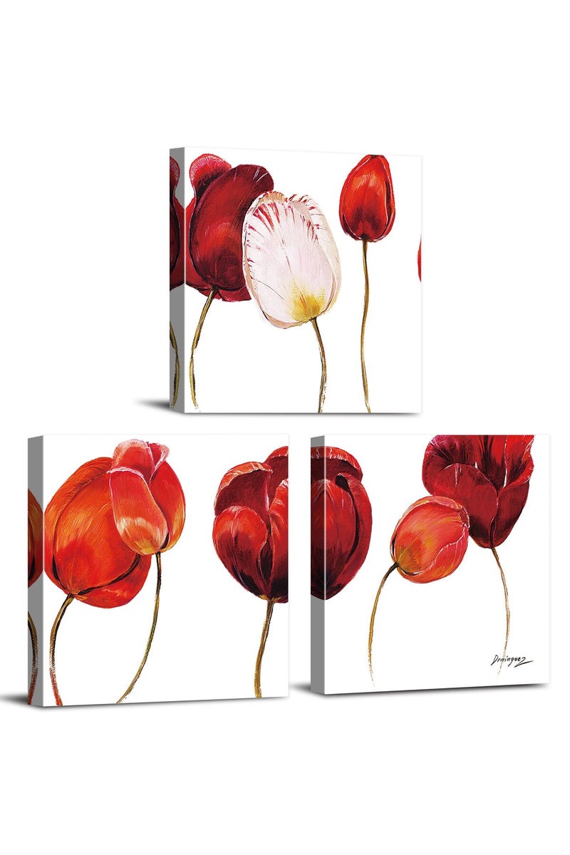 sunfrower ALAYRA Red Poppy Wall Art Living Room Decor Burnt Orange Flowers Canvas Painting for Bedroom Home Decorations Abstract Elegant Floral Pictures Posters Modern Simple Life Blossom Prints Artwork 12x12" 3 Pcs - Image 1