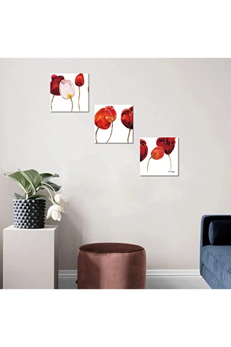 sunfrower ALAYRA Red Poppy Wall Art Living Room Decor Burnt Orange Flowers Canvas Painting for Bedroom Home Decorations Abstract Elegant Floral Pictures Posters Modern Simple Life Blossom Prints Artwork 12x12" 3 Pcs - Image 4