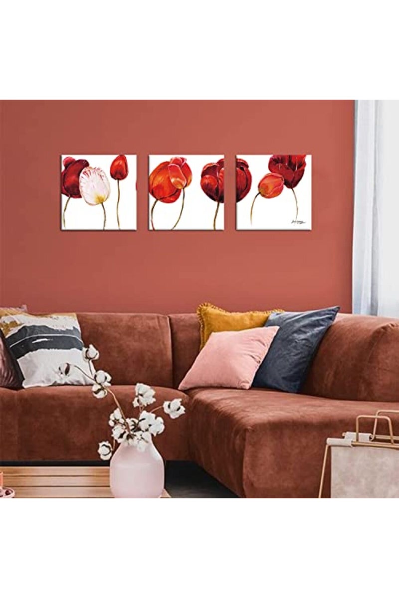 sunfrower ALAYRA Red Poppy Wall Art Living Room Decor Burnt Orange Flowers Canvas Painting for Bedroom Home Decorations Abstract Elegant Floral Pictures Posters Modern Simple Life Blossom Prints Artwork 12x12" 3 Pcs - Image 3