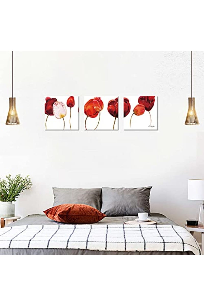 sunfrower ALAYRA Red Poppy Wall Art Living Room Decor Burnt Orange Flowers Canvas Painting for Bedroom Home Decorations Abstract Elegant Floral Pictures Posters Modern Simple Life Blossom Prints Artwork 12x12" 3 Pcs - Image 5