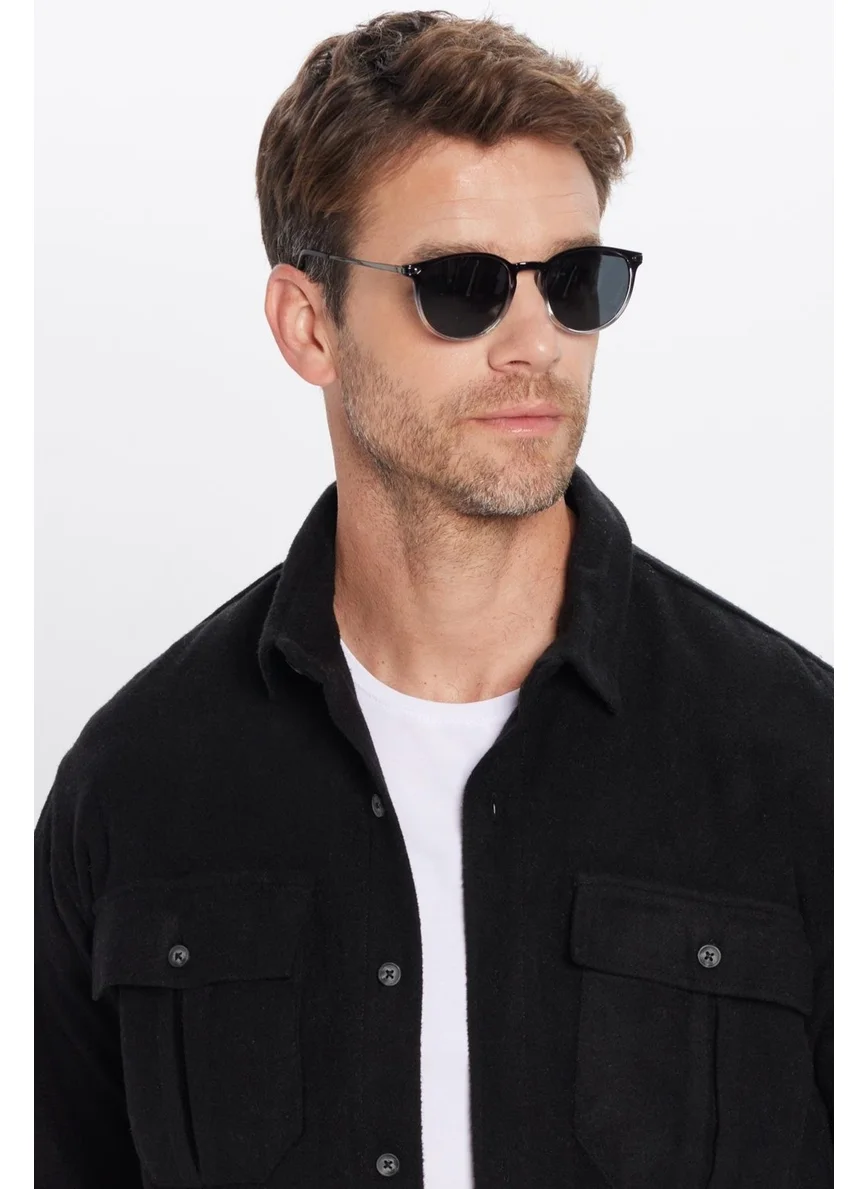 Tudors Men's Relax Fit Casual Cut Lumberjack Double Pocket Buttoned Plain Black Winter Shirt