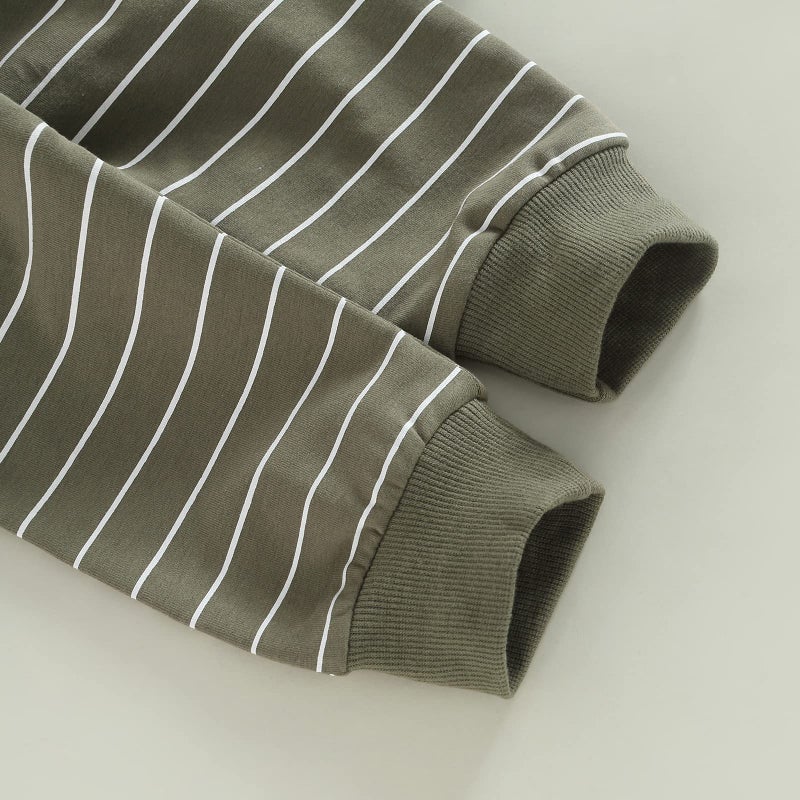 CIYCUIT Toddler Baby Boy Clothes Long Sleeve Sweatshirt Striped Pants Set 0 6 12 18 24 Months 2T 3T Fall Winter Outfits Green 0-6 Months - Image 5