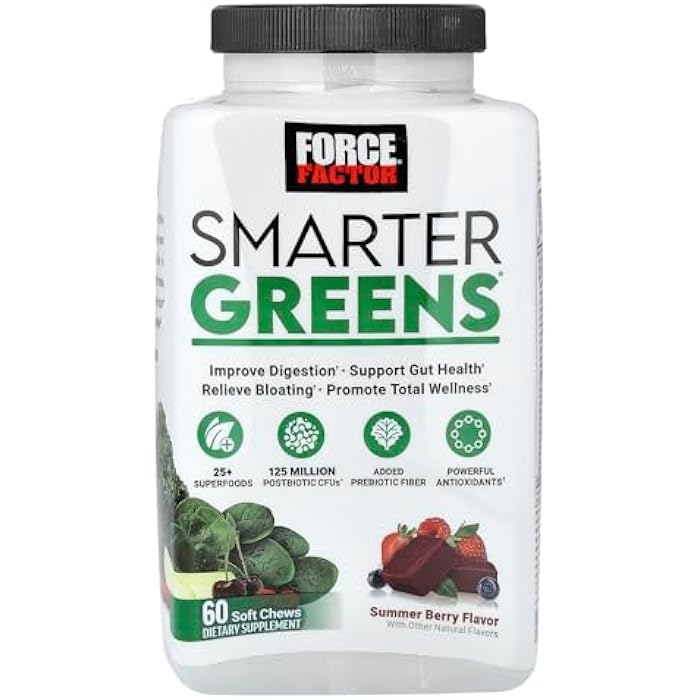 Force Factor Smarter Greens Superfood Chews, Greens and Superfoods with Probiotics, Antioxidants, and Fiber, Greens Supplement to Support Digestion, Nitric Oxide, and Energy, 60 Soft Chews - Image 4
