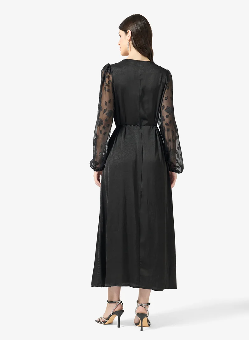 ELLA Dainty Embellished Dress With Sheer Sleeves