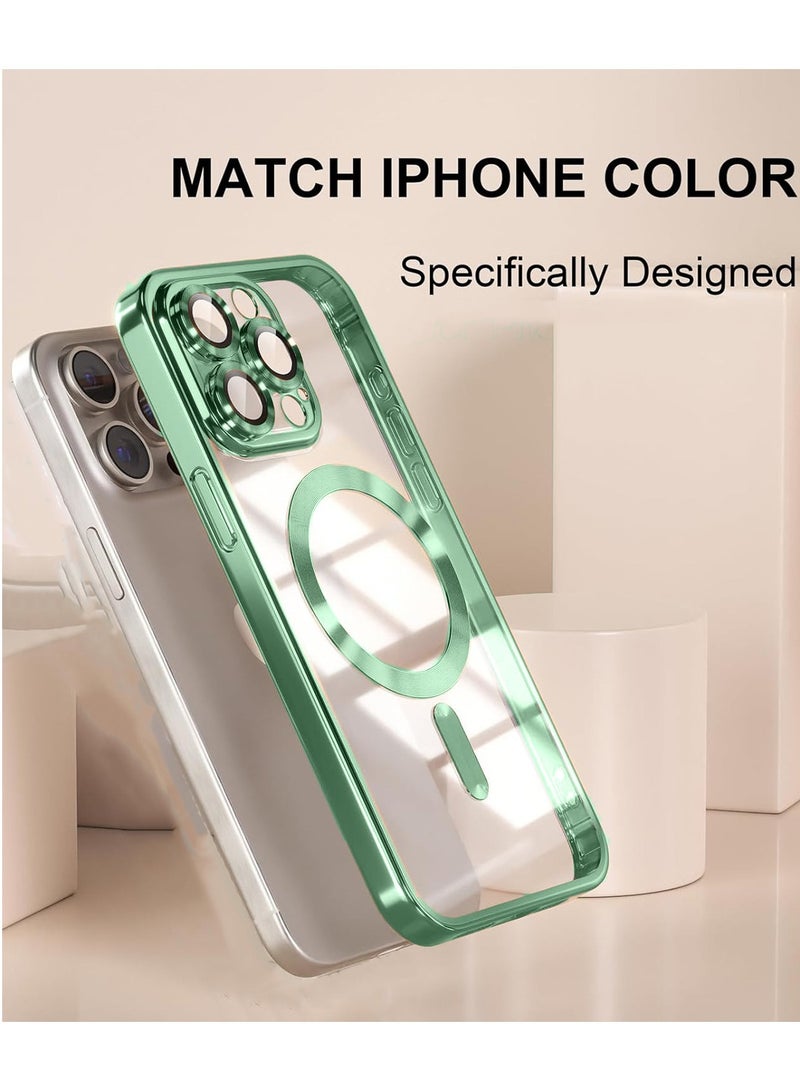 Techie Electroplated Detachable Back Film Glitter Case with Camera Lens Full Protection for Apple iPhone 15 Pro Compatible with MagSafe Wireless Charging – Green  - Image 3
