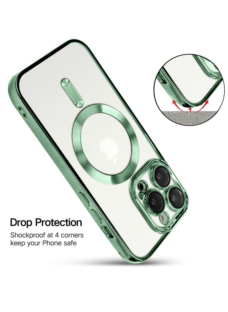 Techie Electroplated Detachable Back Film Glitter Case with Camera Lens Full Protection for Apple iPhone 15 Pro Compatible with MagSafe Wireless Charging – Green  - Image 4