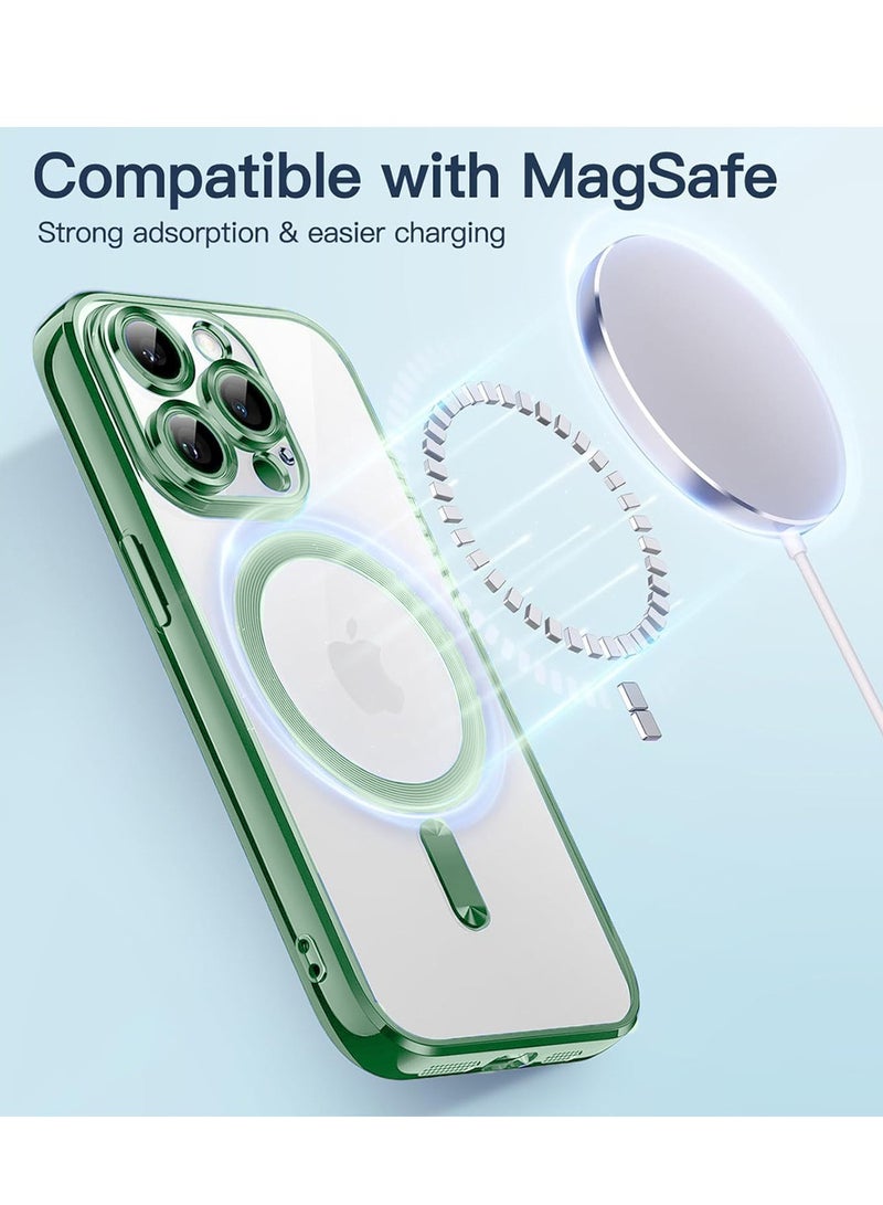 Techie Electroplated Detachable Back Film Glitter Case with Camera Lens Full Protection for Apple iPhone 15 Pro Compatible with MagSafe Wireless Charging – Green  - Image 5