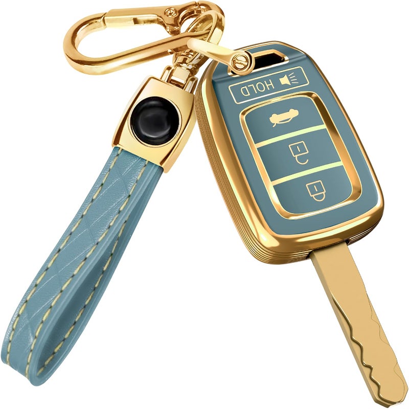 Lucrum Compatible with Honda Key Fob Cover Leather Keychain TPU Keyfob Case for Accord Civic CRV SE LX HRV 20142022 Blue and Gold