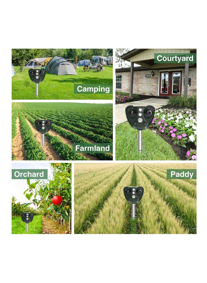 طارد حيوانات بالموجات فوق الصوتية يعمل بالطاقة الشمسية أسود/فضي - Image 4