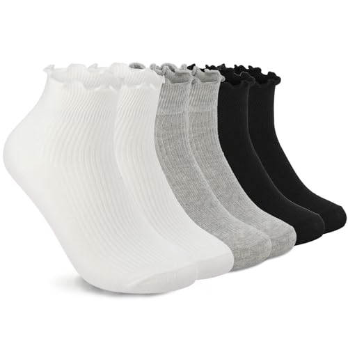 DarkCom 6 Pairs Women's Ruffle Socks Cute Ankle Super Soft Breathable Cool Frilly SocksFor Mary Jane Shoes - Image 1
