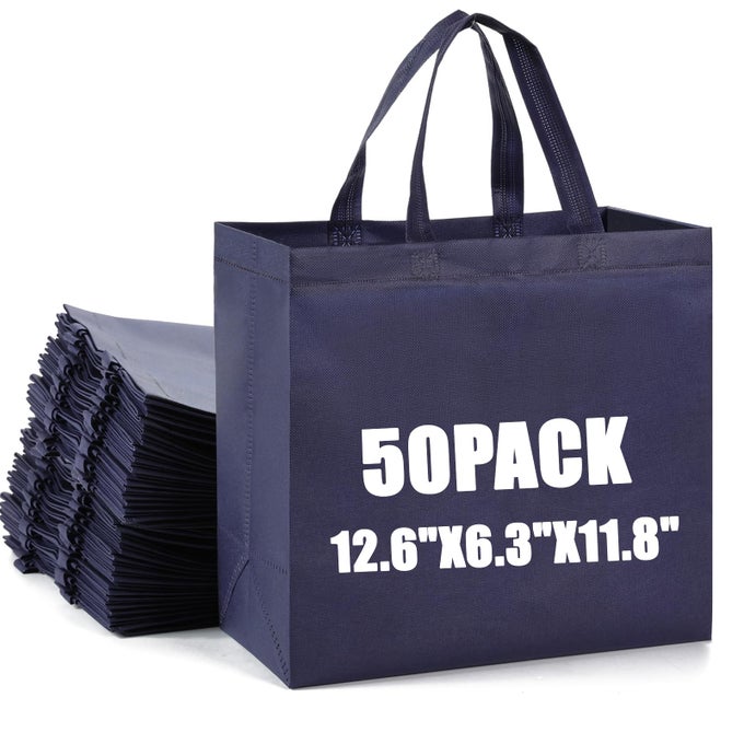 50PCS REUSABLE NON WOVEN SHOPPING BAGS LARGE FOLDABLE TOTES BAG WITH HANDLES GROCERY HANDBAG BULK FOR BOUTIQUES