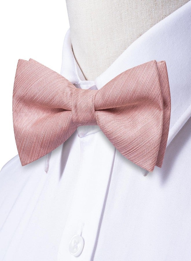 Hi-Tie Bow Ties for Boys Pre-Tied Silk Kids Bow Tie Adjustable Boys Bowties with Pocket Square Set for Wedding Party, Blush Pink, M - Image 3