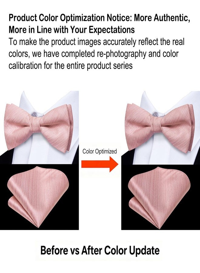 Hi-Tie Bow Ties for Boys Pre-Tied Silk Kids Bow Tie Adjustable Boys Bowties with Pocket Square Set for Wedding Party, Blush Pink, M - Image 5